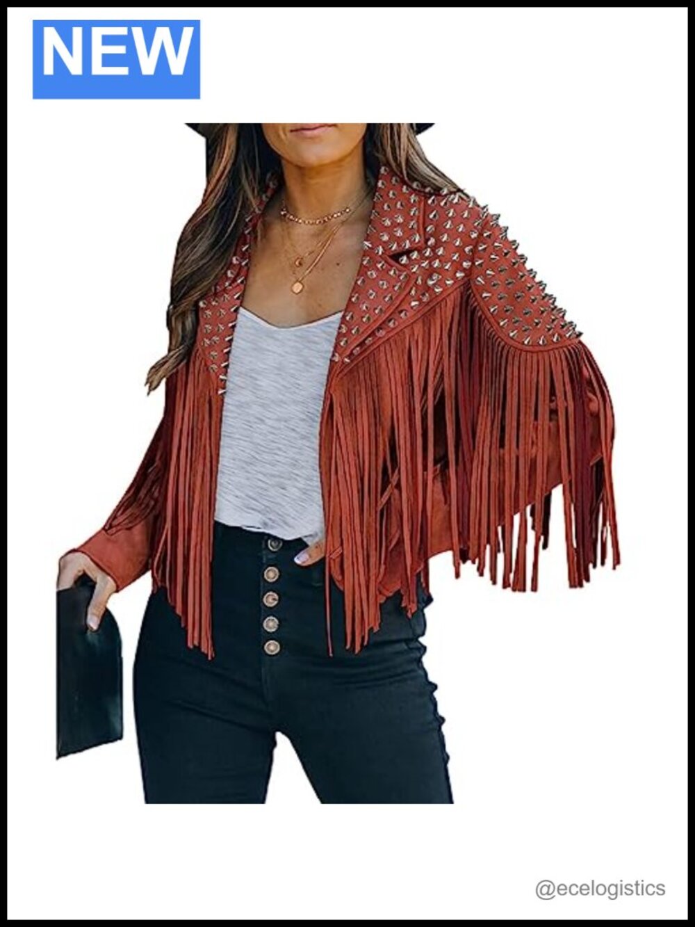 Faux Leather Fringe Motorcycle Jacket Women's Short Rivet Moto